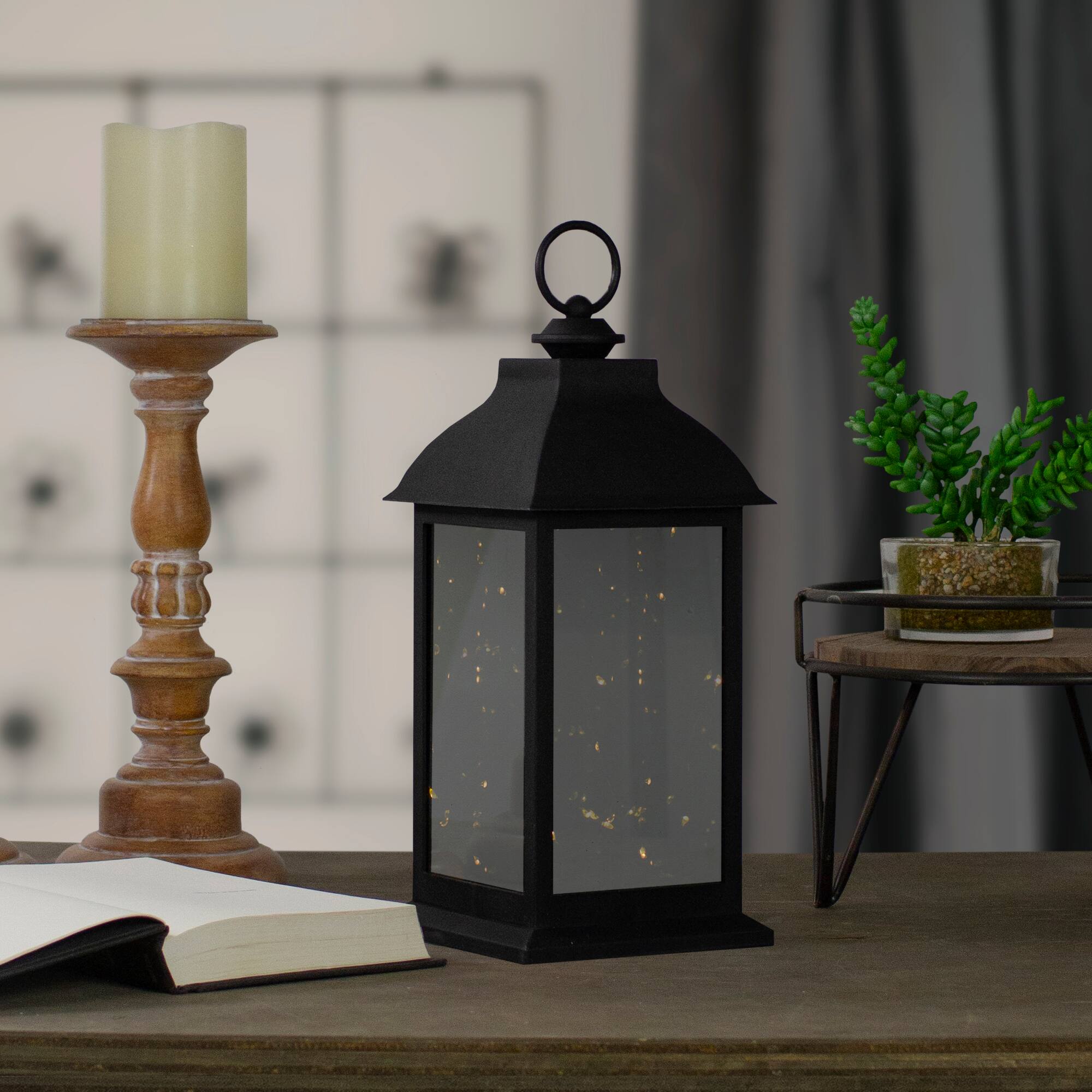 12.5" LED Lantern with Warm White Flickering Light